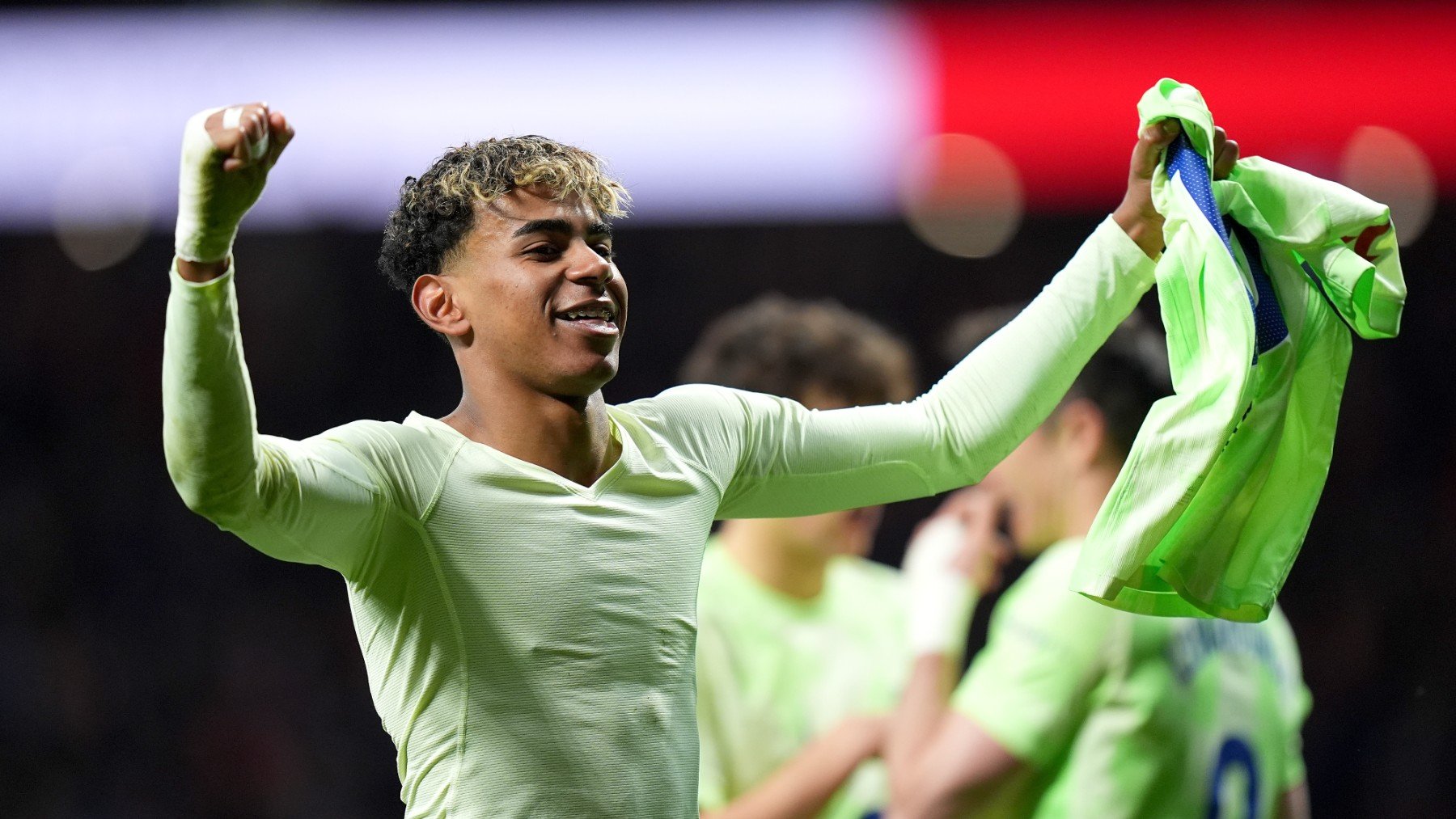 Lamine Yamal celebrando su gol contra el Atlético de Madrid. (Getty)