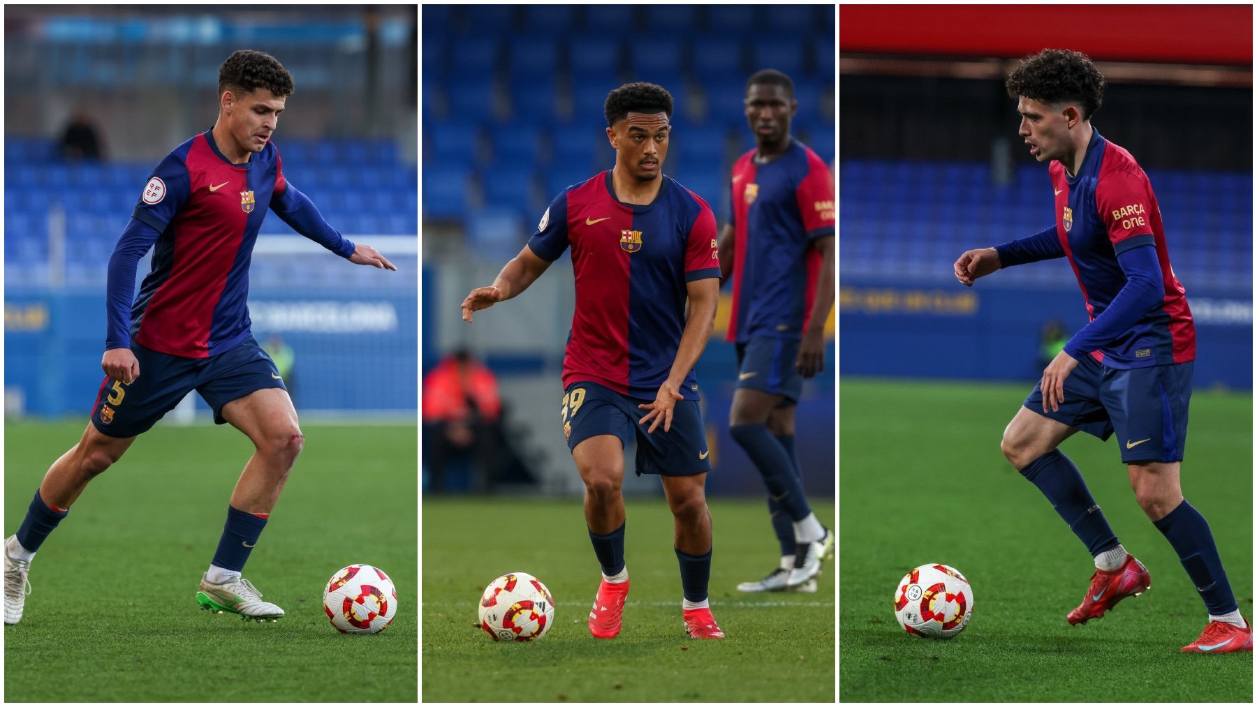 Jugadores del filial del Barça ante el Tarazana. (@FCBarcelonaB)