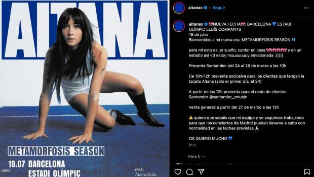 Aitana anuncia su concierto en Barcelona. (Instagram)