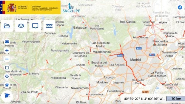 El mapa de las zonas inundables de Madrid ante fuertes lluvias e inundaciones