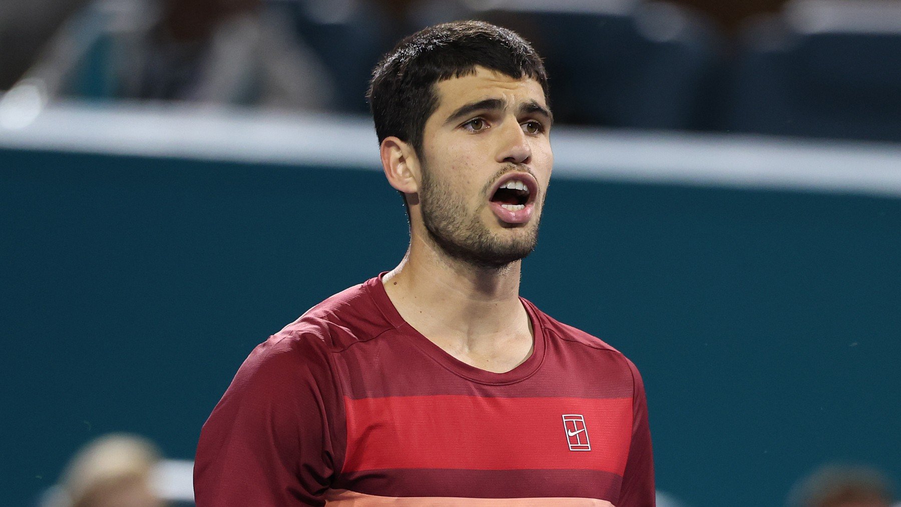 Carlos Alcaraz, durante el partido contra Goffin en Miami. (Getty)