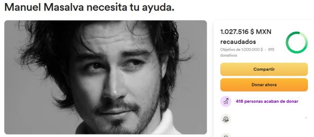 Captura de la petición de ayuda económica para el actor Manuel Masalva (GoFundMe).