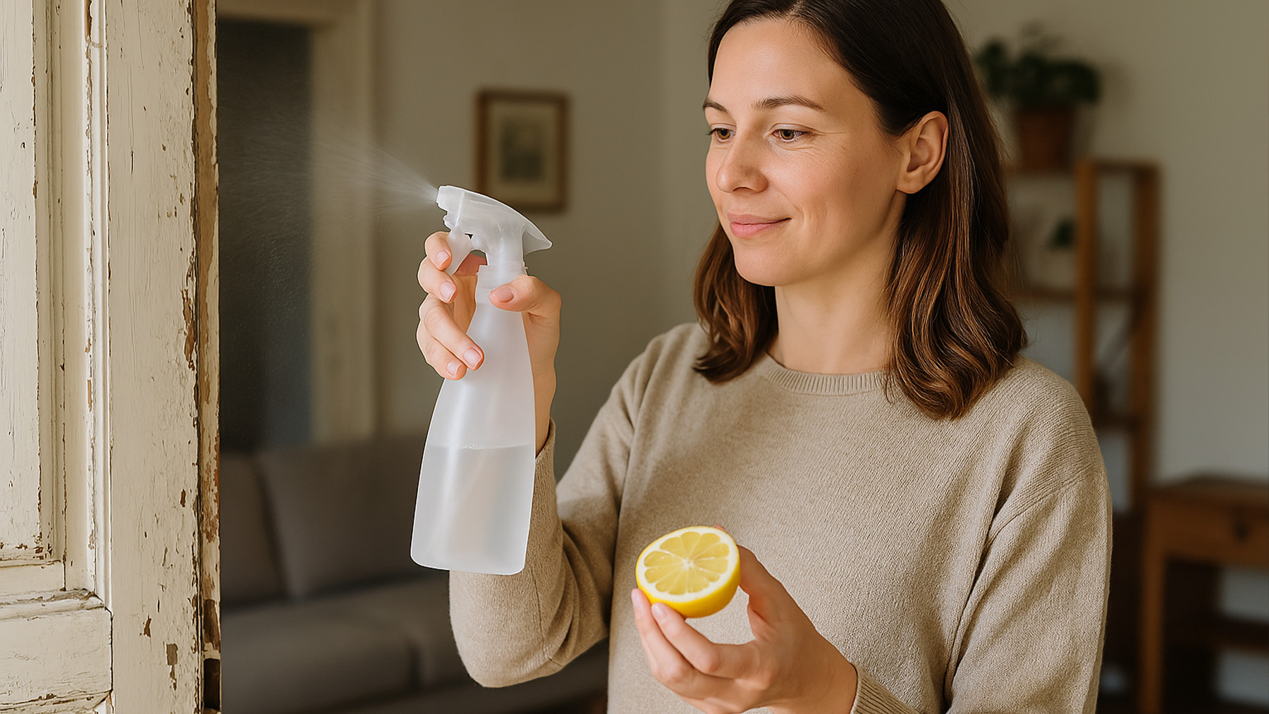 Mujer limpiando su casa con productos naturales. Foto: Ilustración propia.