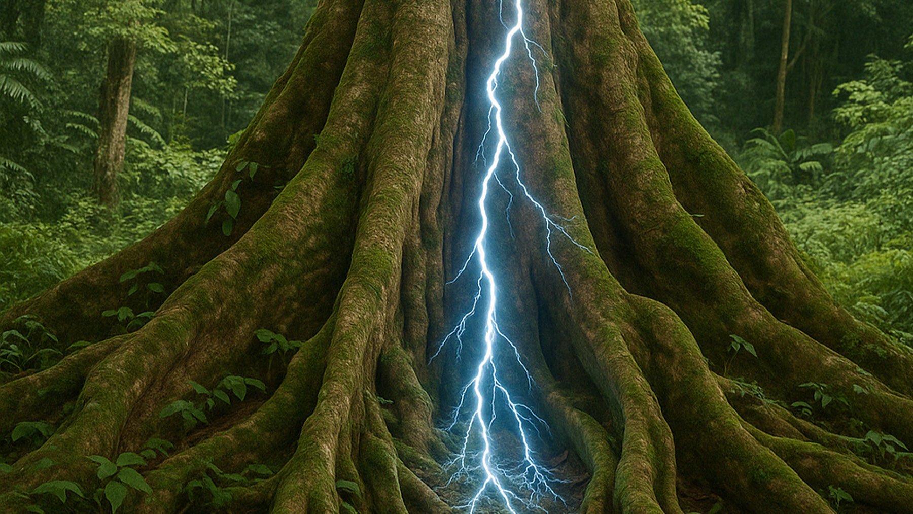 Árbol en Panamá recibiendo un rayo. Foto: Ilustración propia.