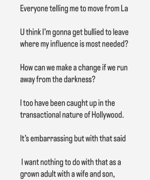 Comunicado de Justin Bieber en Instagram.