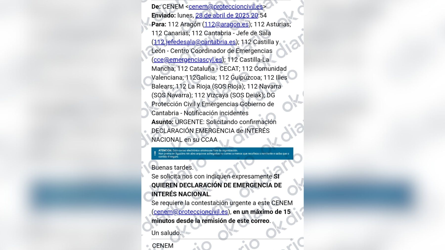 Mensaje remitido por el CENEM a las comunidades.