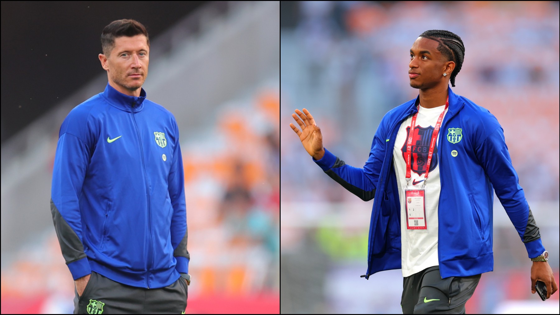 Lewandowski y Balde antes de un partido del Barcelona. (Getty)