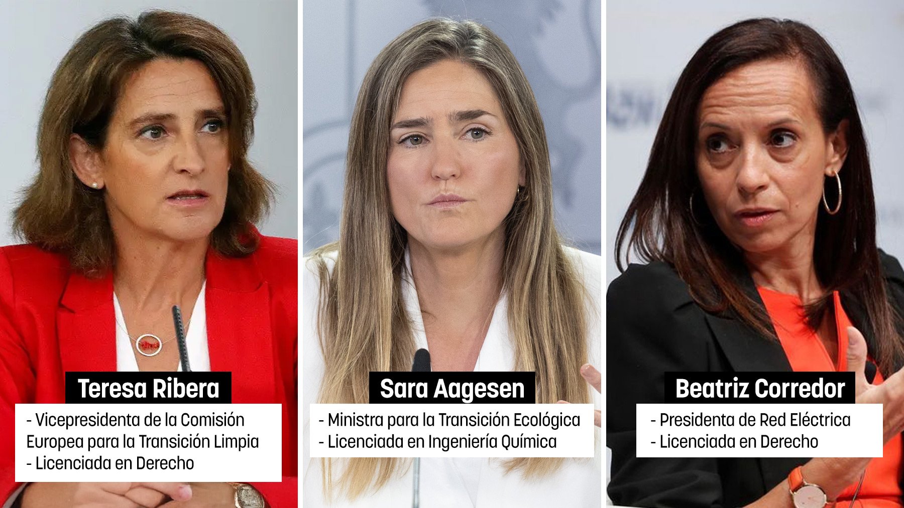 Teresa Ribera, Sara Aagesen y Beatriz Corredor.