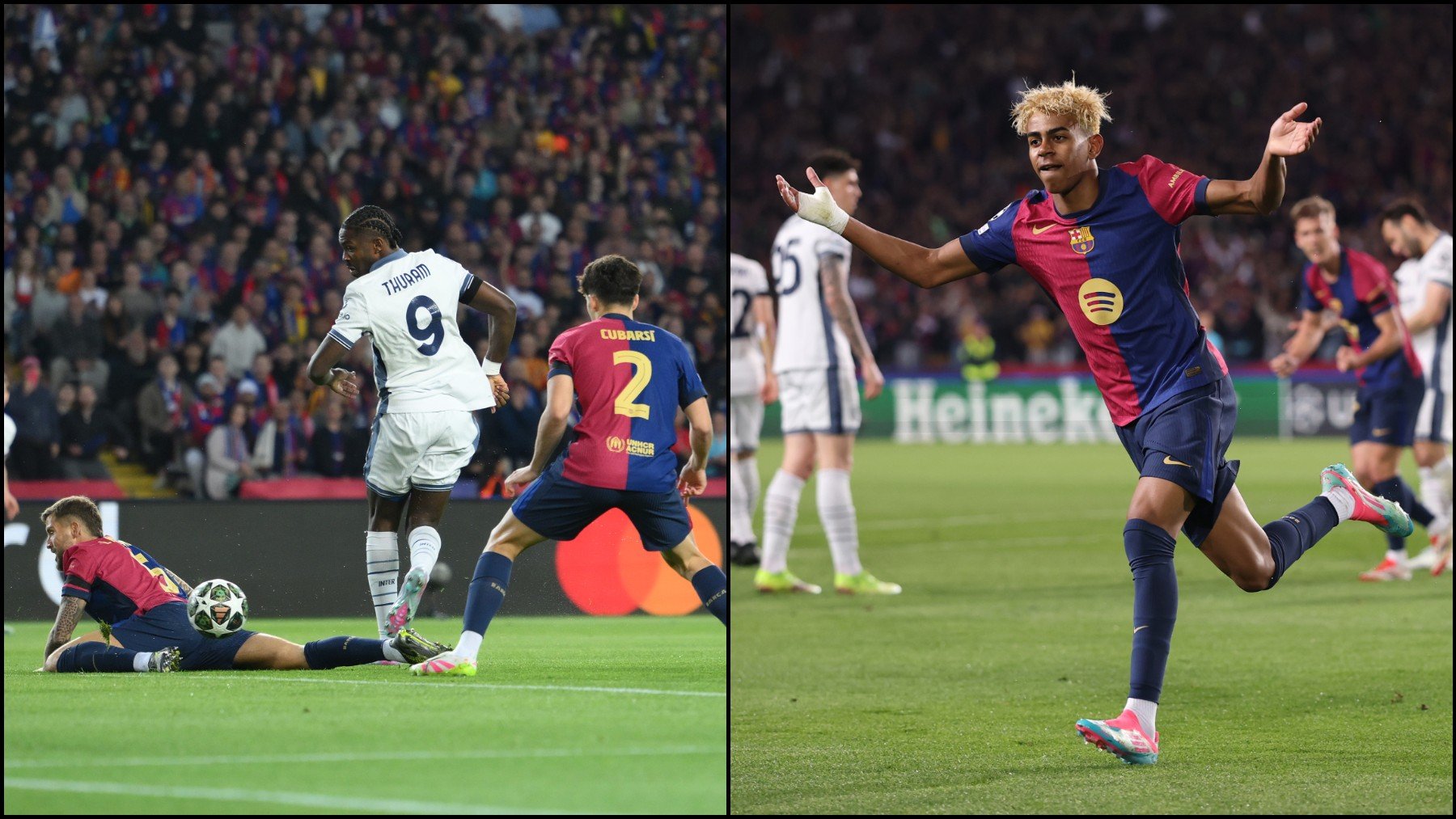 Espectáculo en Montjuic: Thuram, Dumfries, Lamine Yamal y Ferran hacen los goles del Barcelona-Inter