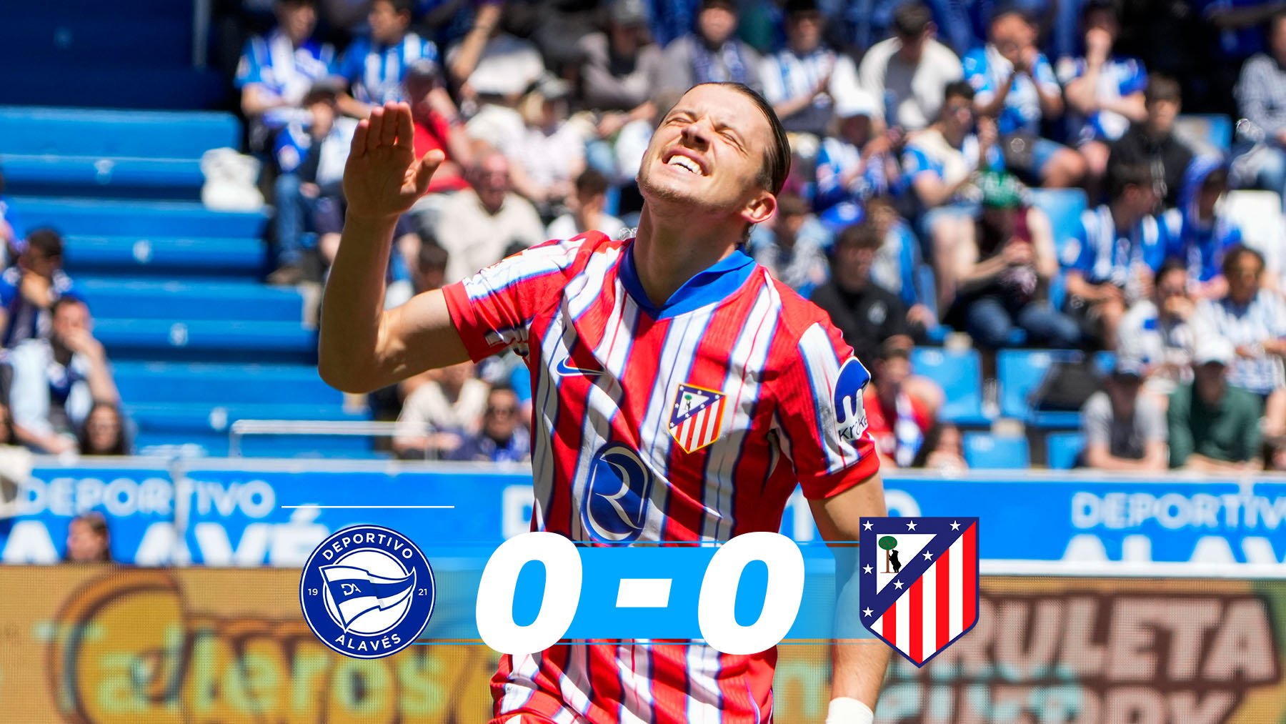 Gallagher se lamenta durante el partido entre Alavés y Atlético. (EFE)
