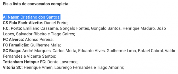 Cristiano Jr. en la lista de convocados. (fpf.pt)