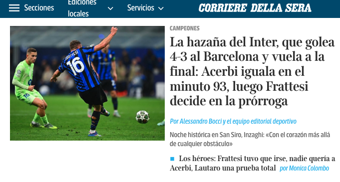 La prensa italiana celebra la remontada del Inter: «Noche épica»