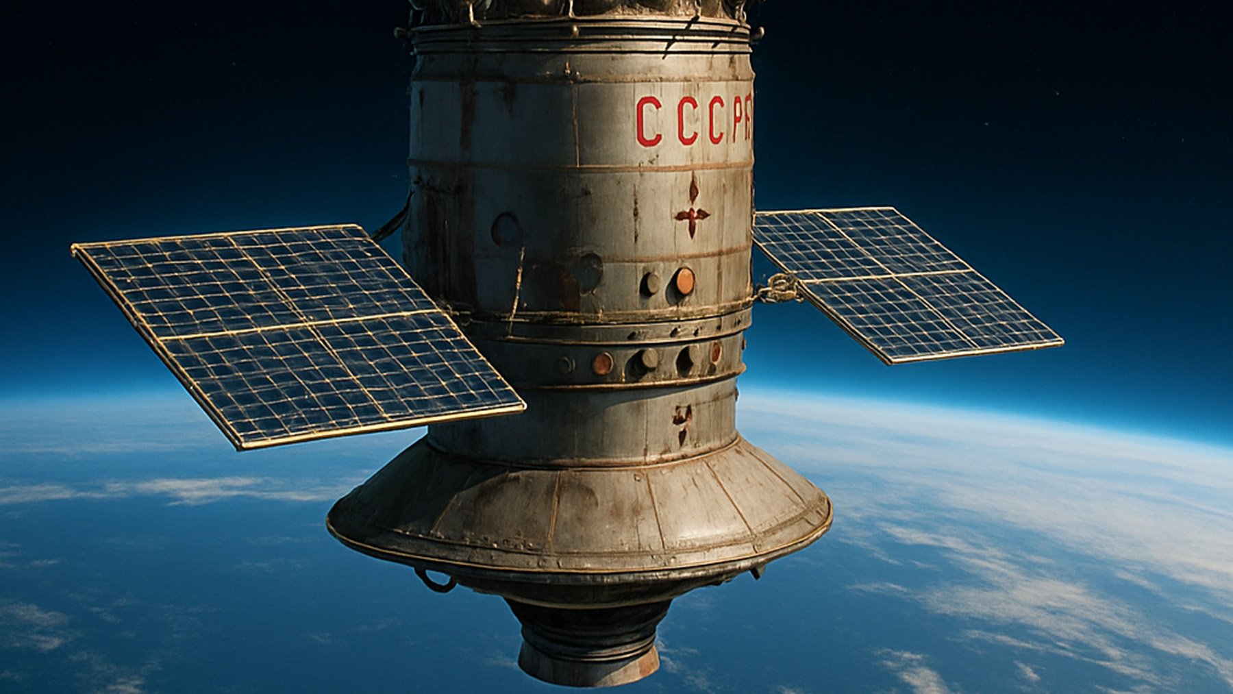 Nave soviética orbitando la Tierra. Foto: ilustración propia.