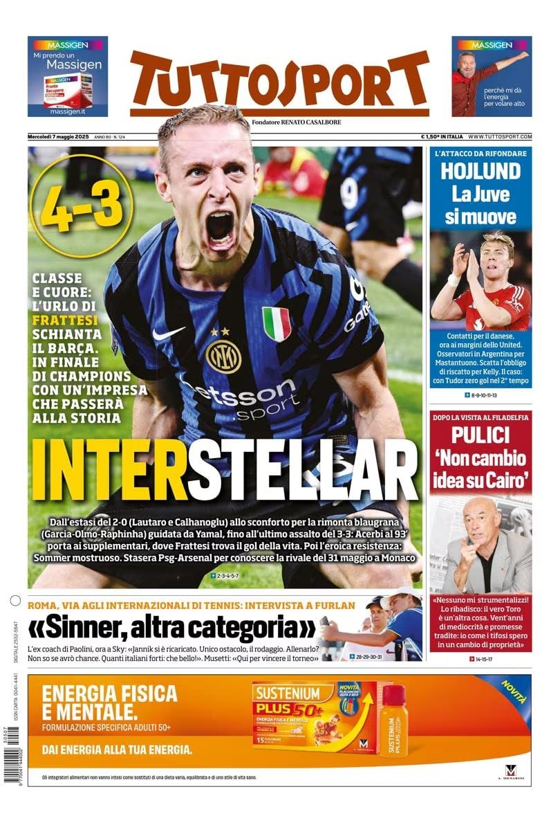 La prensa italiana celebra la remontada del Inter: «Noche épica»