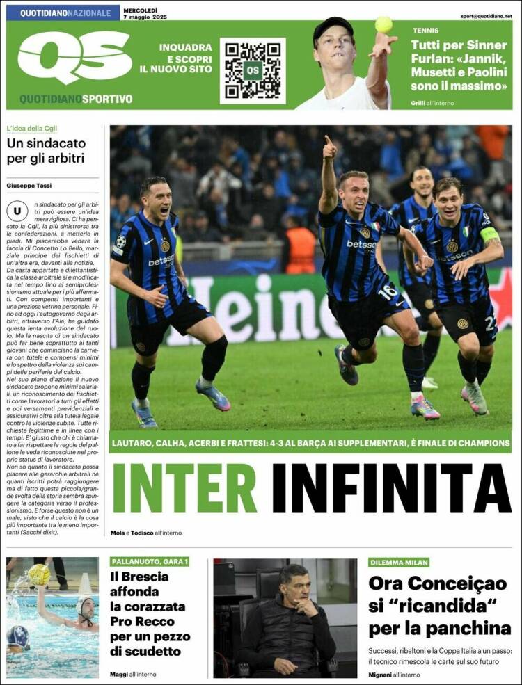 La prensa italiana celebra la remontada del Inter: «Noche épica»