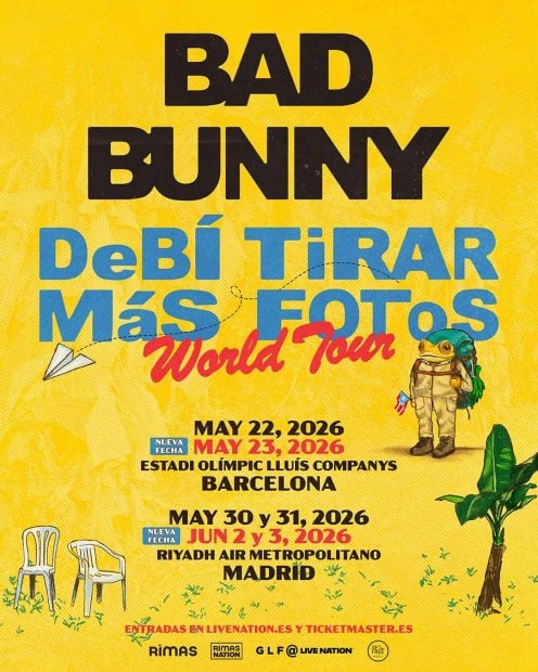 Bad Bunny anuncia nuevas fechas de conciertos en España en 2026 (Live Nation).