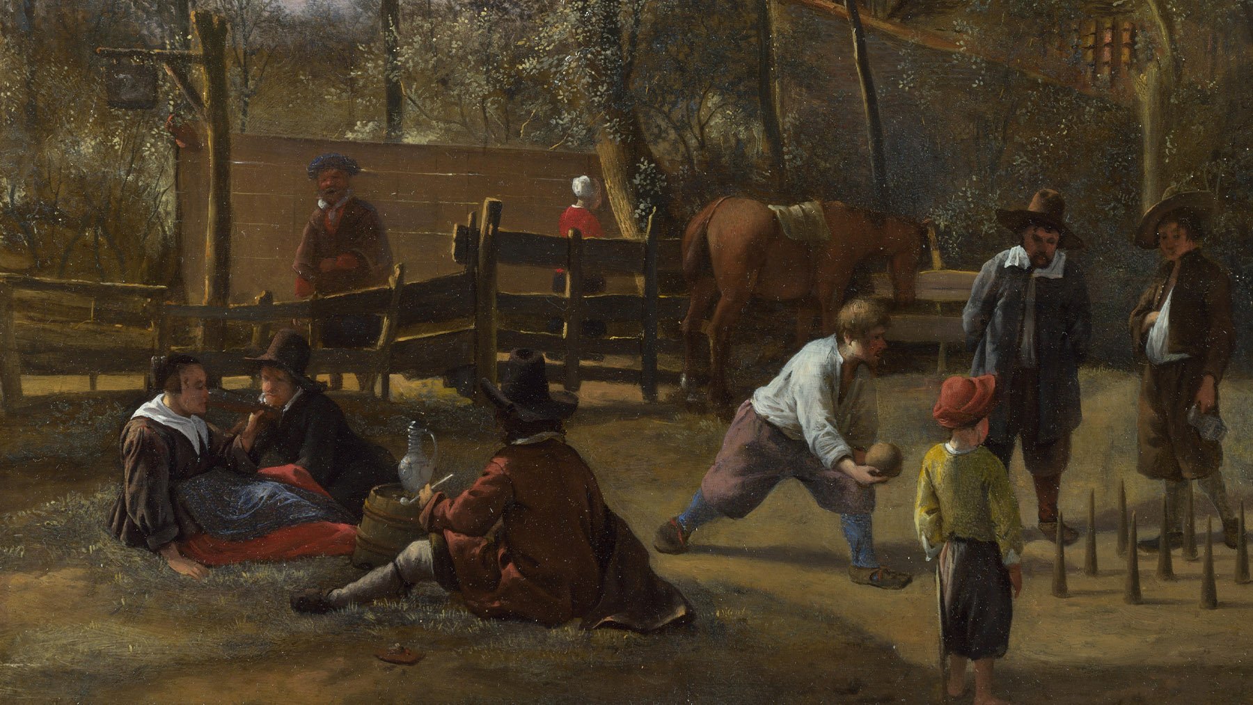 Obra de Jan Steen, que muestra a personas jugando a los bolos. Foto: Galería Nacional de Londres.