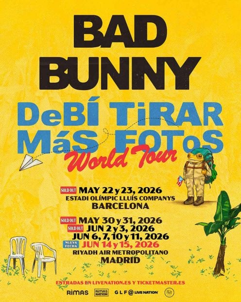 Bad Bunny celebrará 12 conciertos en España en el año 2026 (Live Nation).