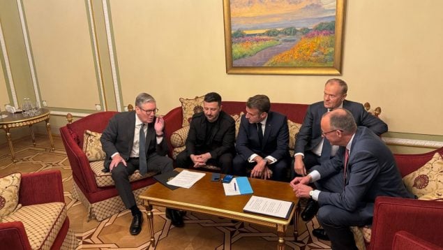 Emmanuel Macron, Keir Starmer, Friedrich Merz y Donald Tusk, Kiev, Ucrania, Volodímir Zelenski, Putin, Rusia, Francia, Reino Unido, Alemania, Polonia, guerra, acuerdo de paz, alto el fuego, garantías de seguridad, Unión Europea, Europa, Donald Trump, Estados Unidos, EEUU, alto el fuego