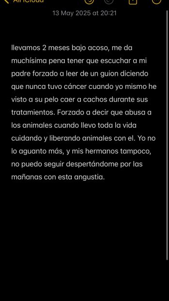 Comunicado de Zape Cuesta tras los vídeos publicados por su padre (Instagram)..