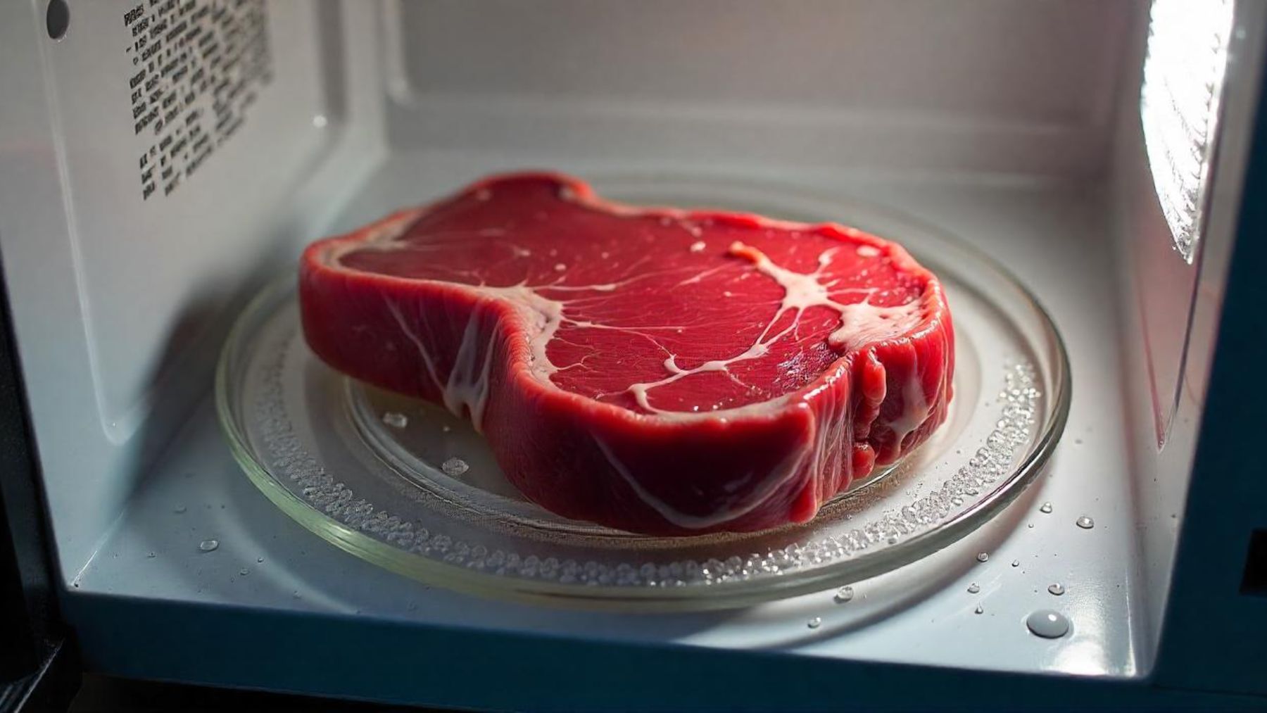 Carne descongelándose en el microondas. Foto: Freepik IA