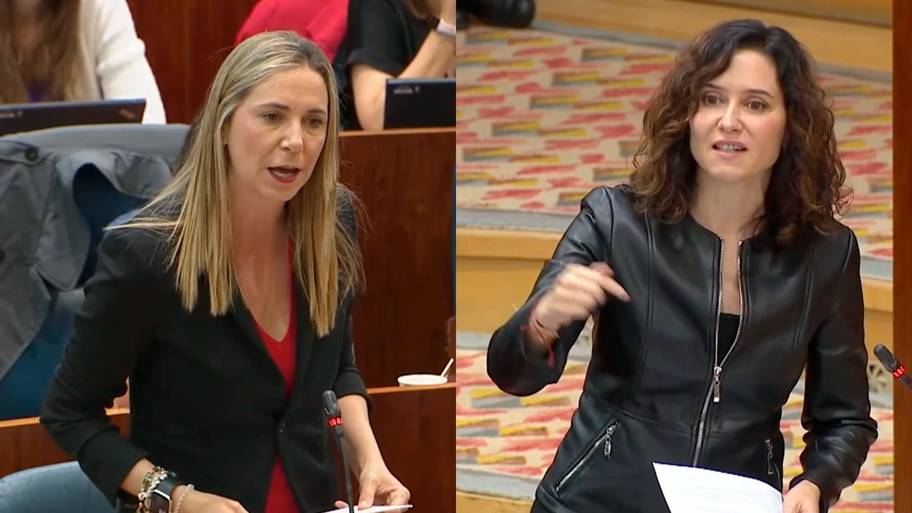 Isabel Díaz Ayuso y la diputada del PSOE, Mar Espinar.