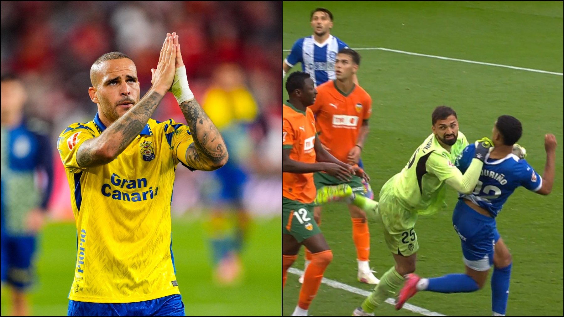 Sandro, jugador de Las Palmas, y el polémico penalti pitado por Gil Manzano.