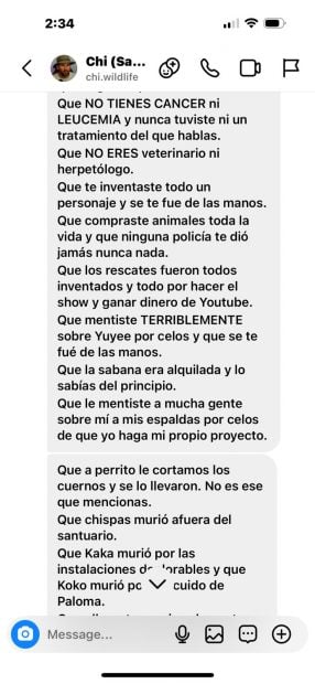 Captura de pantalla de las exigencias de Chi a Frank Cuesta (X).