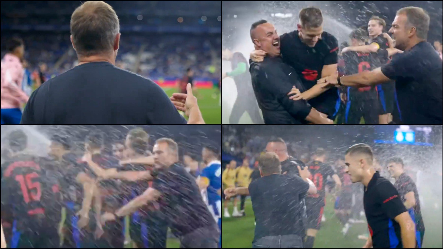 Flick echando a sus jugadores del campo del Espanyol.