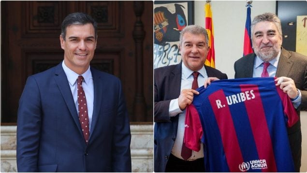 Pedro Sánchez, Joan Laporta y José Manuel Rodríguez Uribes.