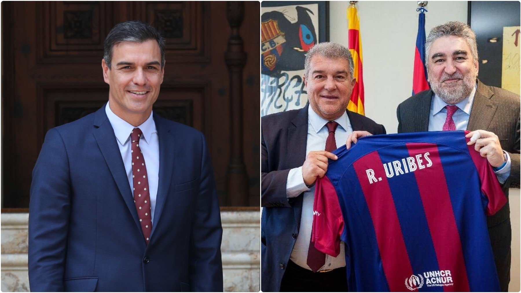 Pedro Sánchez, Joan Laporta y José Manuel Rodríguez Uribes.