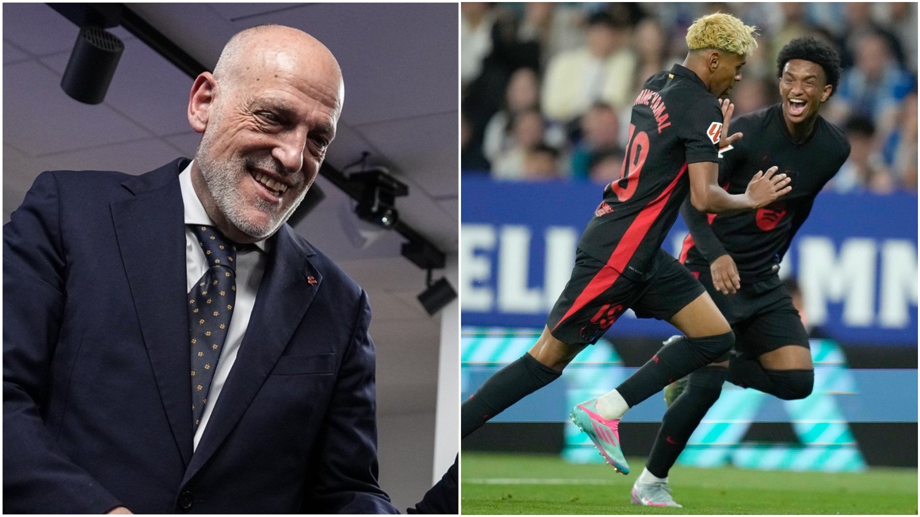 Javier Tebas, Lamine Yamal y Alejandro Balde. (EFE – EP)