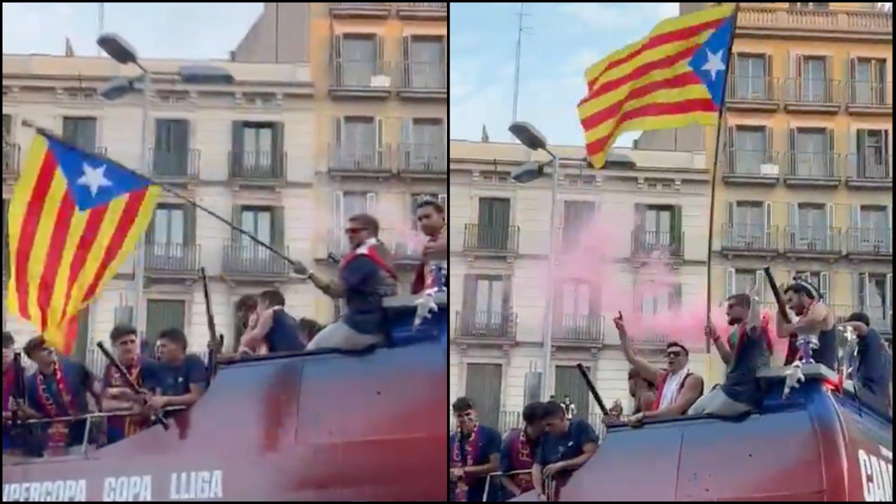 Iñigo Martínez ondea una estelada independentista.