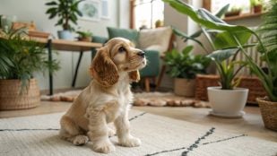 Cachorro, plantas, perro, mascota