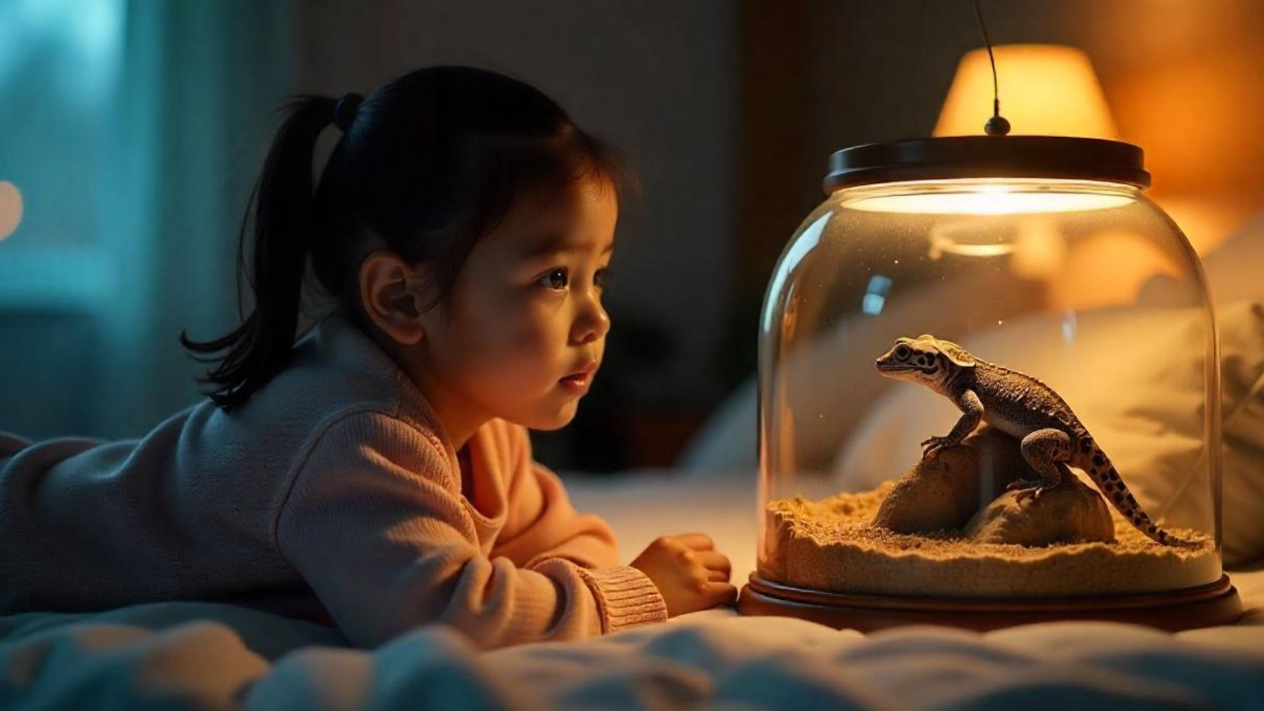 Una niña con su gecko leopardo. Foto: Freepik IA