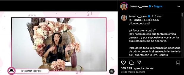 Captura de las redes sociales de Tamara Gorro. (Instagram)