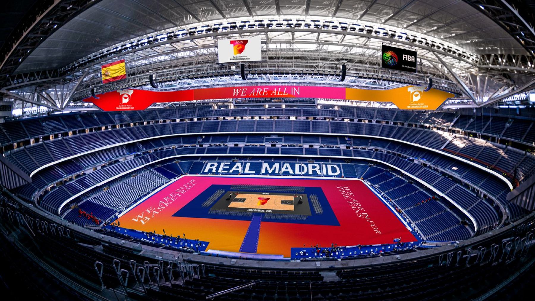 Así será el partido inaugural del Eurobasket 2029 en el Santiago Bernabéu. (FEB)