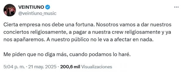 Mensaje en X (antes Twitter) en el que habla del problema que le causa WeGow (X).
