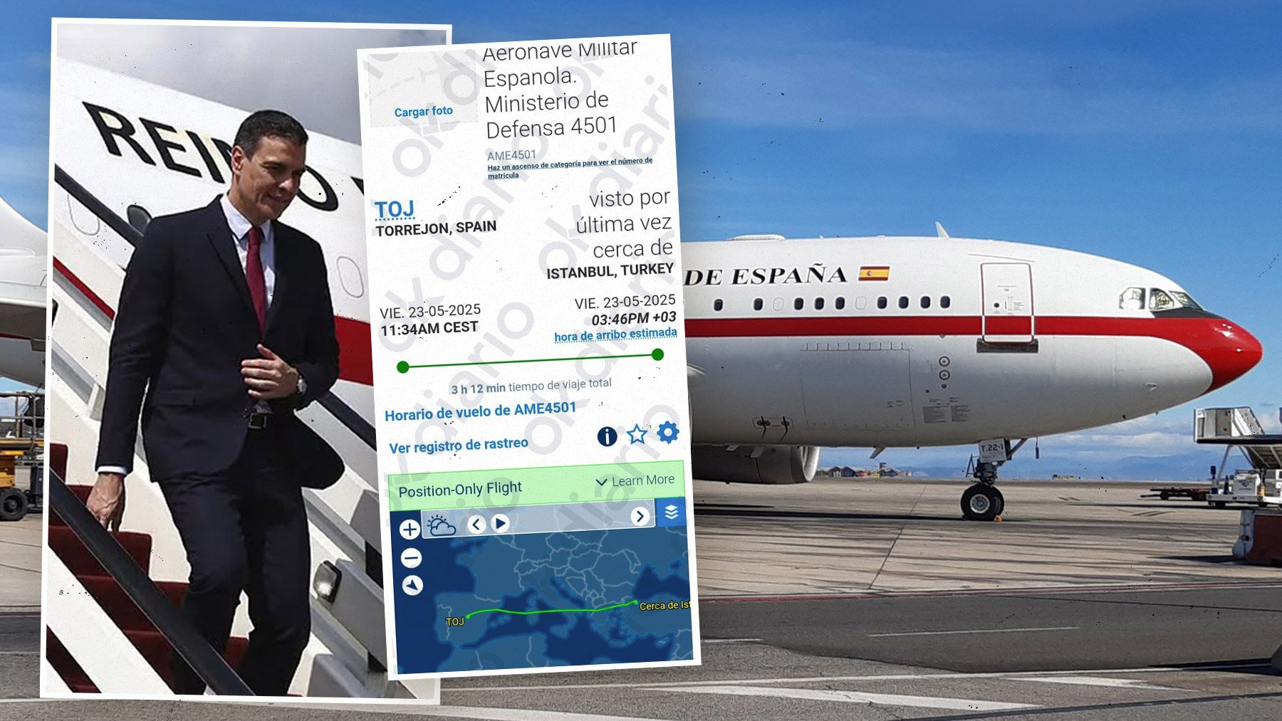 Sánchez y un Airbus oficial como el usado para ir a Turquía.
