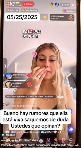 Imagen del 'directo fantasma' de Valeria Márquez. (TikTok)