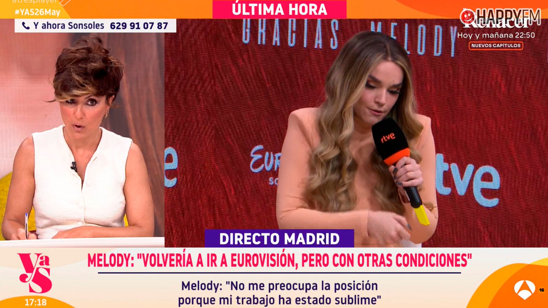 Sonsoles Ónega, sorprendida con la mención de Melody en la rueda de prensa. (Atresmedia)