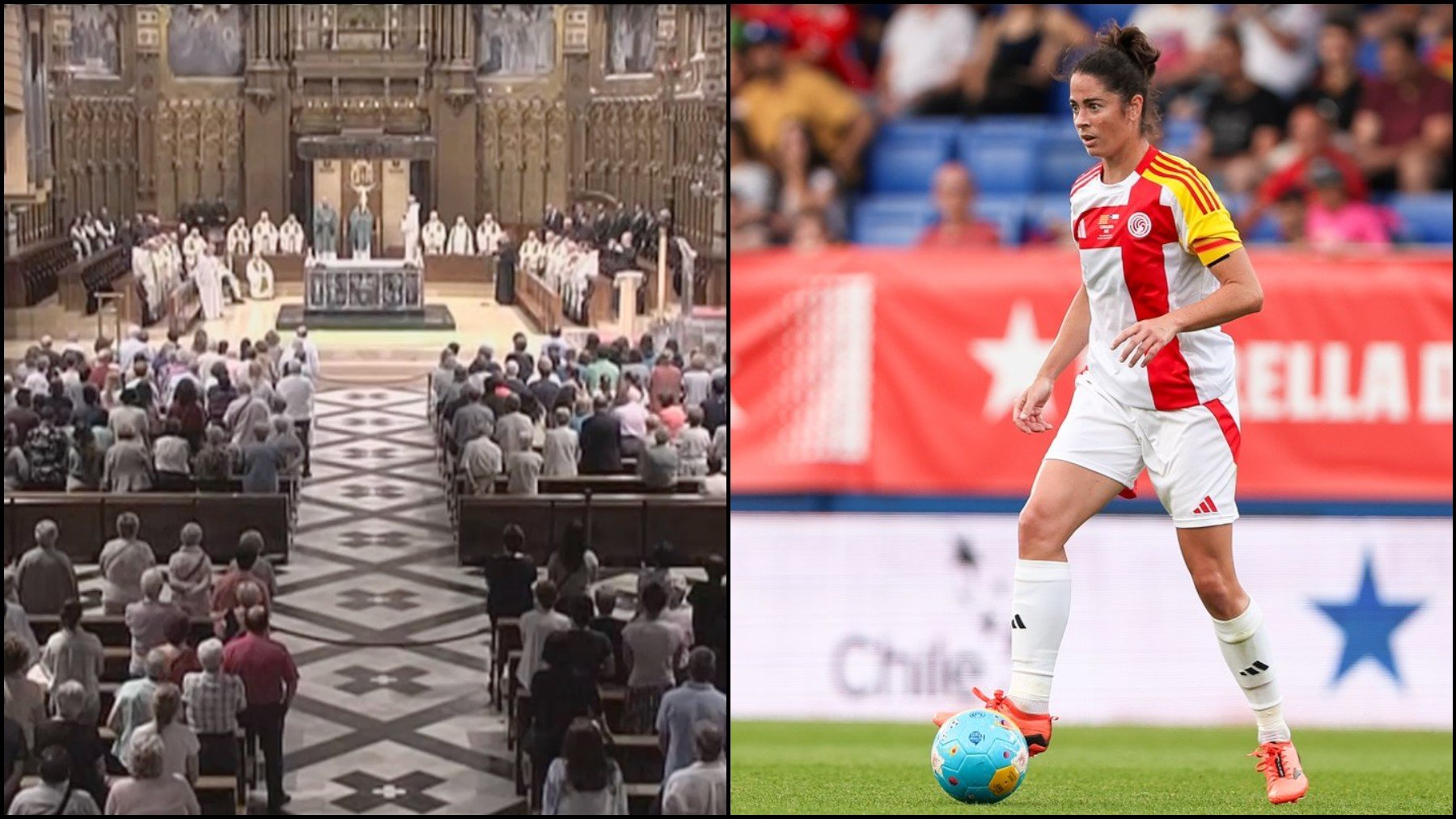 La misa de Montserrat y Marta Torrejón, jugadora de la selección de Cataluña. (TV3/FCF)