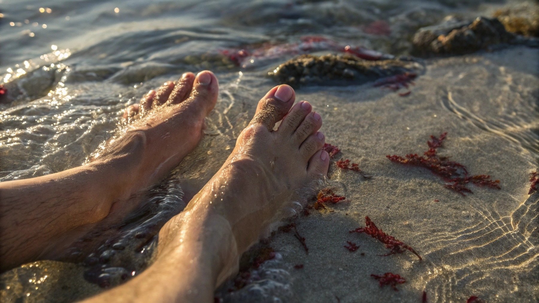 Pies en la playa.