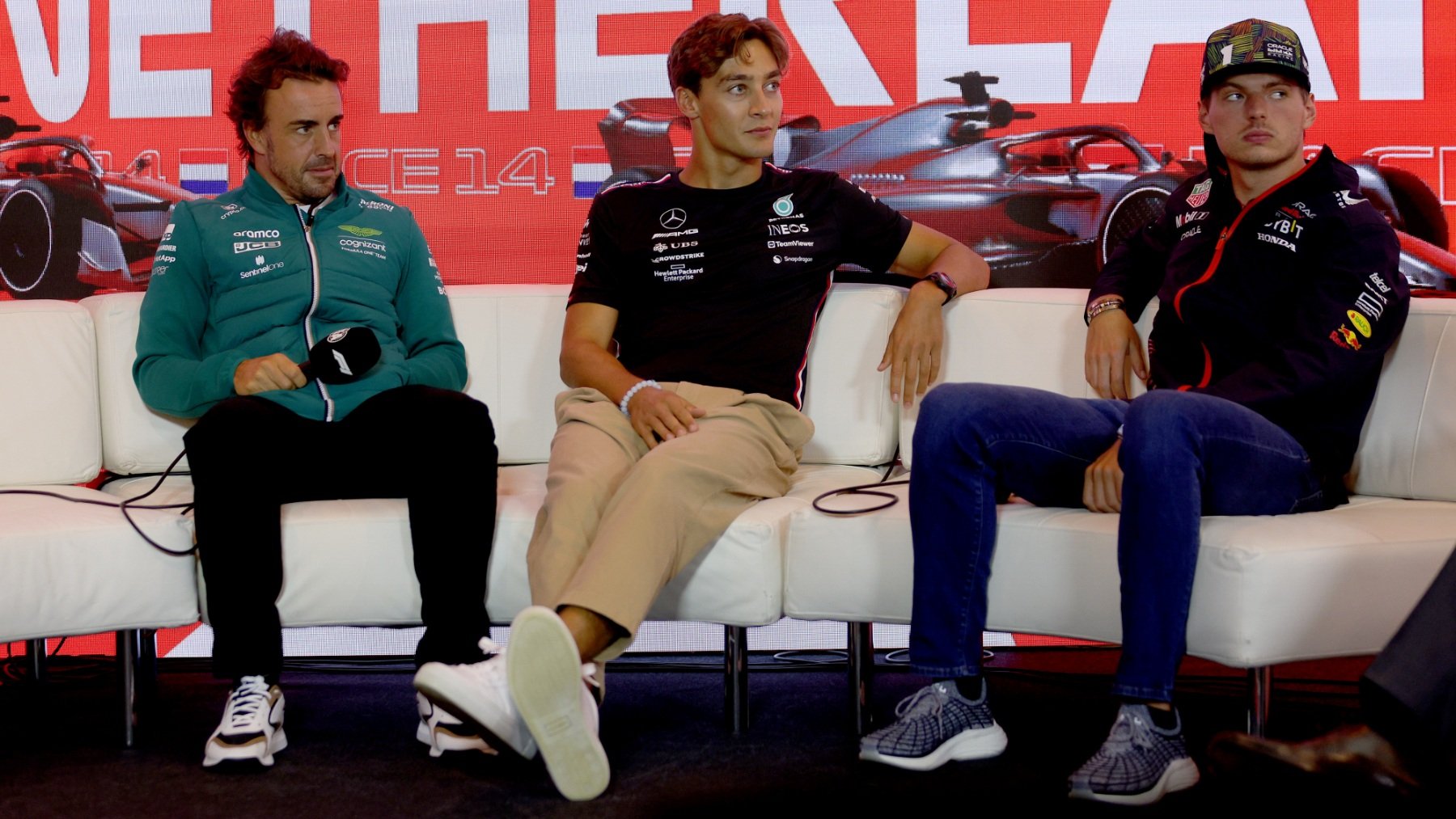 Alonso, Russell y Verstappen. (Getty)