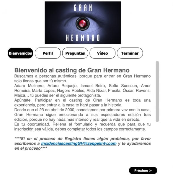 Formulario para participar en 'Gran Hermano 20'. (Mediaset)