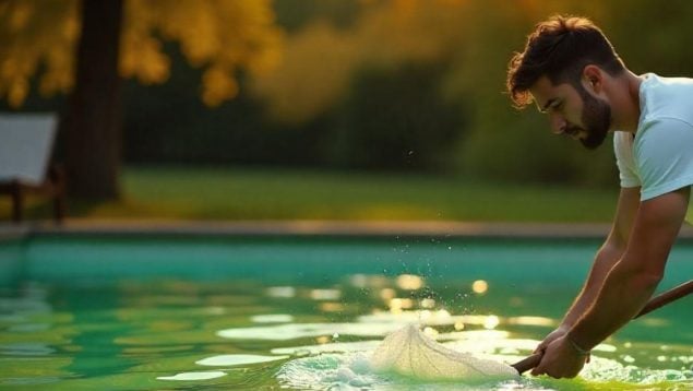 Piscina, agua verde, limpieza