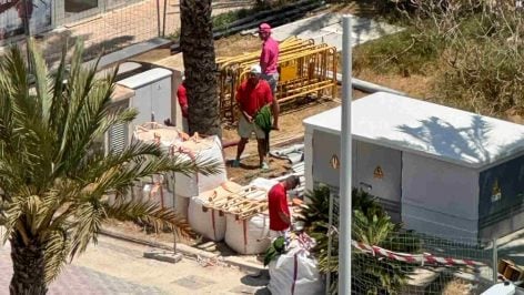 Un grupo de personas haciendo sus necesidades en el exterior del puerto de Palma.