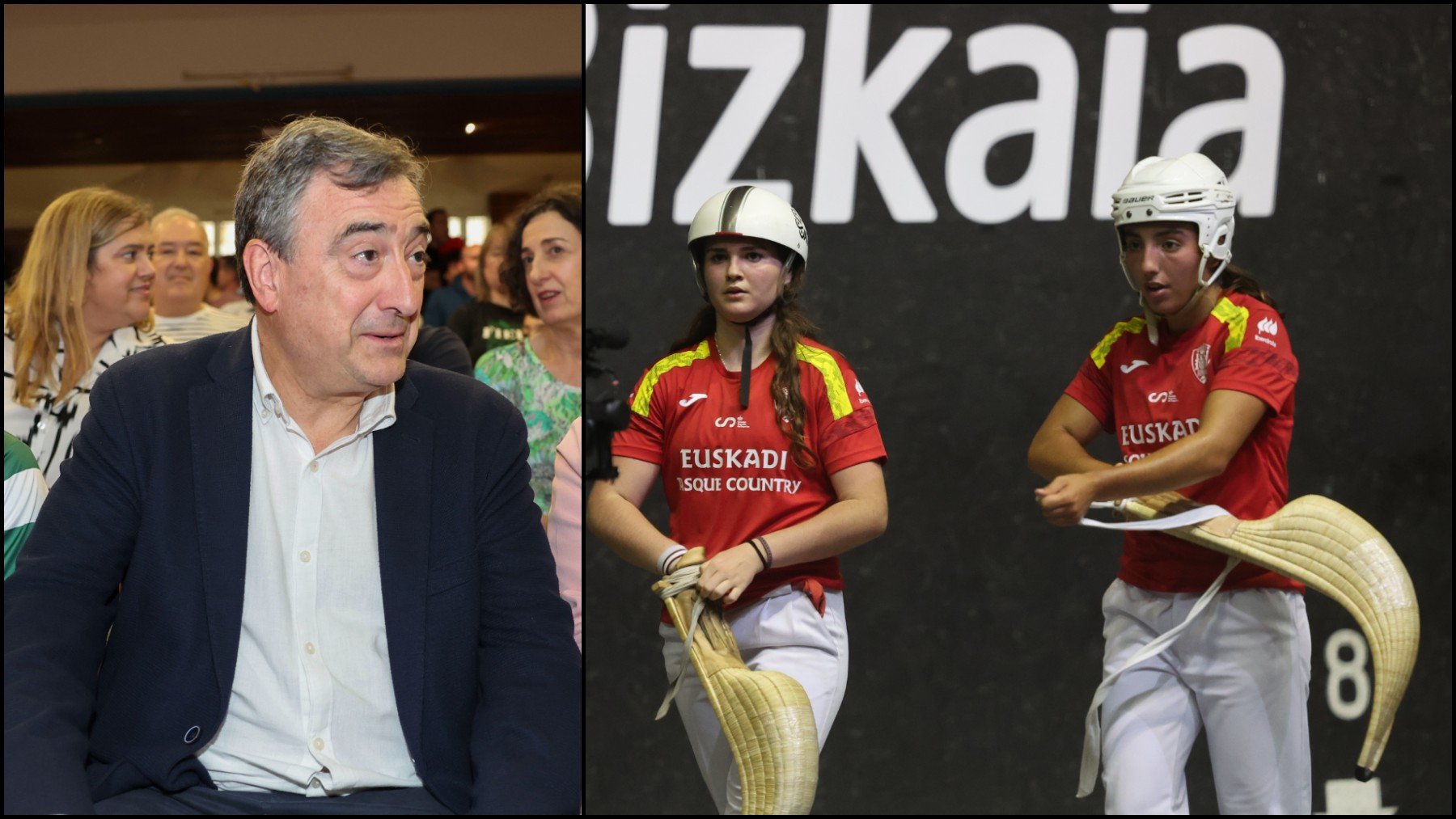 Aitor Esteban y las internacionales españolas de pelota vasca. (EFE)