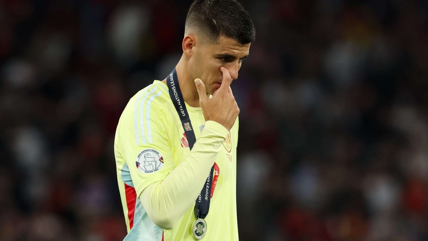 Morata se lamenta tras la final de la Nations League. (Getty)