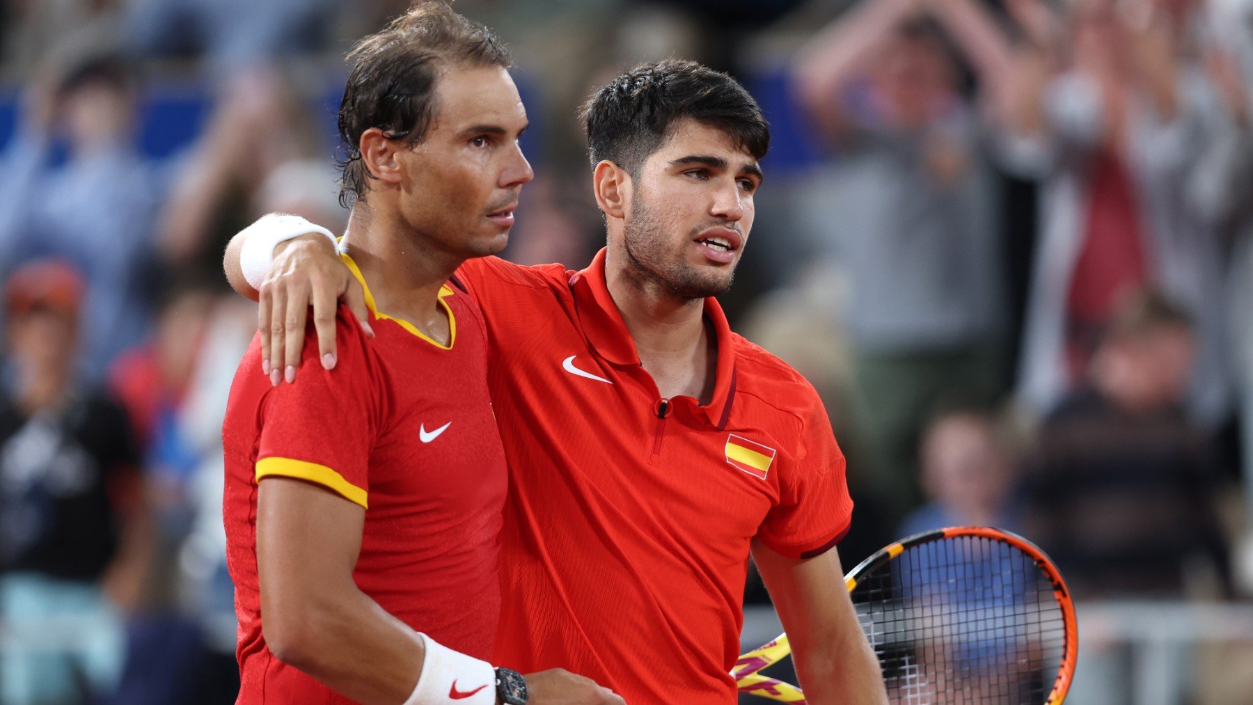 Nadal se abraza con Alcaraz en los Juegos Olímpicos. (Getty)